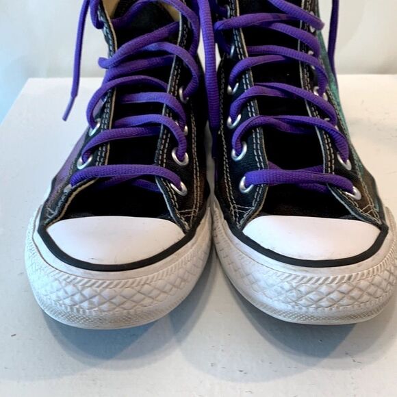 Converse Chuck Taylor All Star | High Top Sneaker Black Purple Teal Custom - Picture 3 of 11